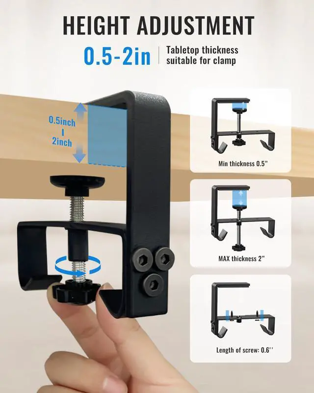 Alt view image 5 of 5 - No Drill Cable Management Under Desk, 28" Cord Organizer for Table, Clamp/Screw Mount Cable Tray, Premium Black Fabric Desk Cord Management Tray for Office, Home (Regular (28 in))