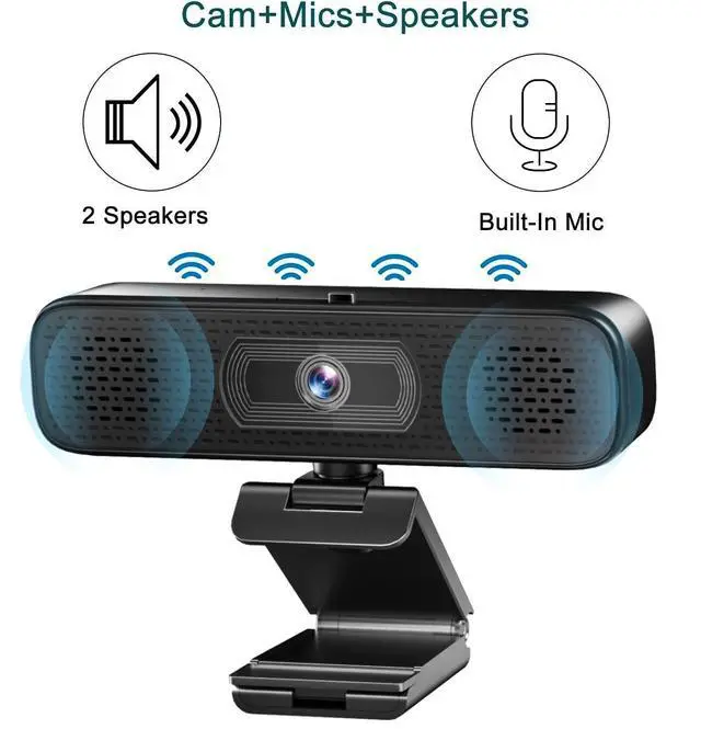 Alt view image 2 of 5 - 2K HD Webcam with 2 Speakers & Built-in Microphone for Computer Laptop,90 Degree View Angle Desktop USB Stream Camera with Privacy Cover for Conferencing Video Call/Network Teaching/YouTube/Skype