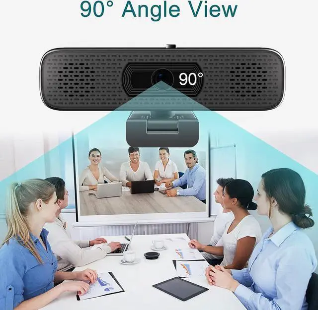 Alt view image 3 of 5 - 2K HD Webcam with 2 Speakers & Built-in Microphone for Computer Laptop,90 Degree View Angle Desktop USB Stream Camera with Privacy Cover for Conferencing Video Call/Network Teaching/YouTube/Skype