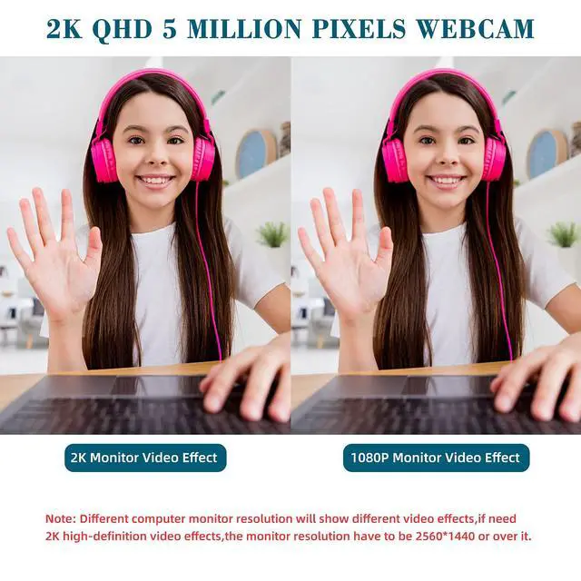 Alt view image 4 of 5 - 2K HD Webcam with 2 Speakers & Built-in Microphone for Computer Laptop,90 Degree View Angle Desktop USB Stream Camera with Privacy Cover for Conferencing Video Call/Network Teaching/YouTube/Skype