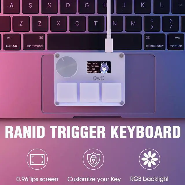 Alt view image 2 of 5 - Rapid Trigger Keyboard, Macro Pad for OSU, O3CMagnetic Switch Gaming Keyboard with RGB, 3 Keys, Knob & Display, Custom Trigger Distance, Type-C (White)
