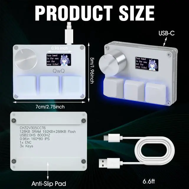 Alt view image 4 of 5 - Rapid Trigger Keyboard, Macro Pad for OSU, O3CMagnetic Switch Gaming Keyboard with RGB, 3 Keys, Knob & Display, Custom Trigger Distance, Type-C (White)