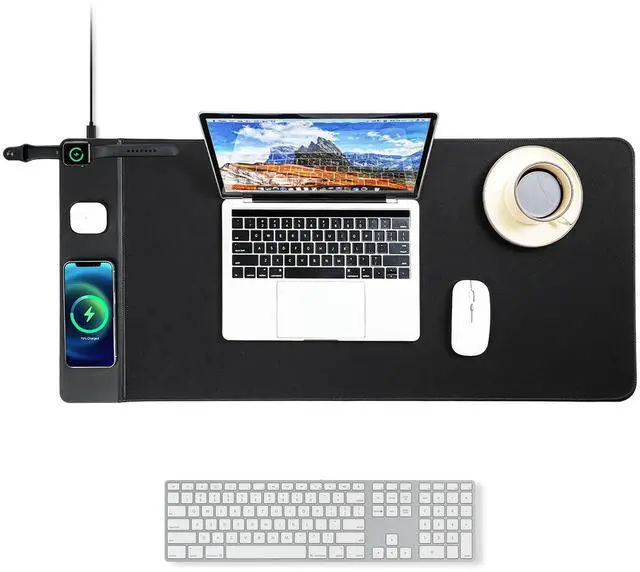 Main image of VOVIPO 3 in 1 Wireless Charging Mouse Pad, Gaming Mousepad with Wireless Charger Multiple Devices Compitable with Watch/iPhone/Airpods, Large Desk Mat 80 x 40cm,Desk Pad for MacBook, PC, Laptop-Black