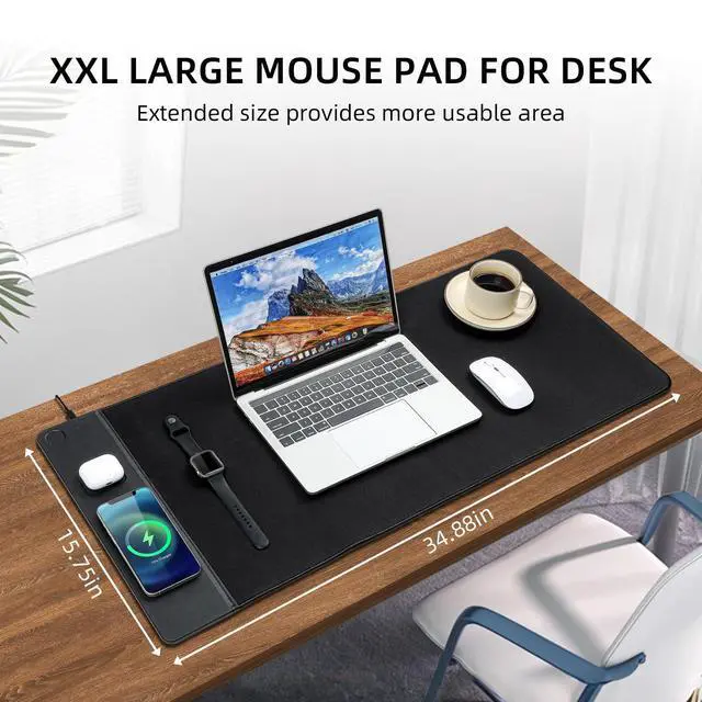 Alt view image 2 of 5 - VOVIPO 3 in 1 Wireless Charging Mouse Pad, Gaming Mousepad with Wireless Charger Multiple Devices Compitable with Watch/iPhone/Airpods, Large Desk Mat 80 x 40cm,Desk Pad for MacBook, PC, Laptop-Black