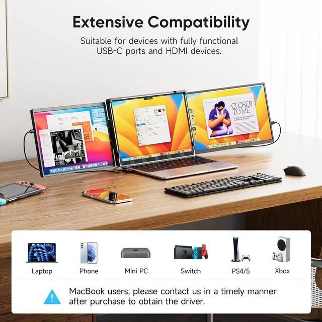 Alt view image 4 of 5 - Omiodo 14" Laptop Screen Extender,FHD 1200P IPS Triple Portable Monitor,Dual Travel Screen Plug & Play,Laptop Monitor Extender for 14"-17.3",Compatible with Windows/Mac/Android & Chrome OS