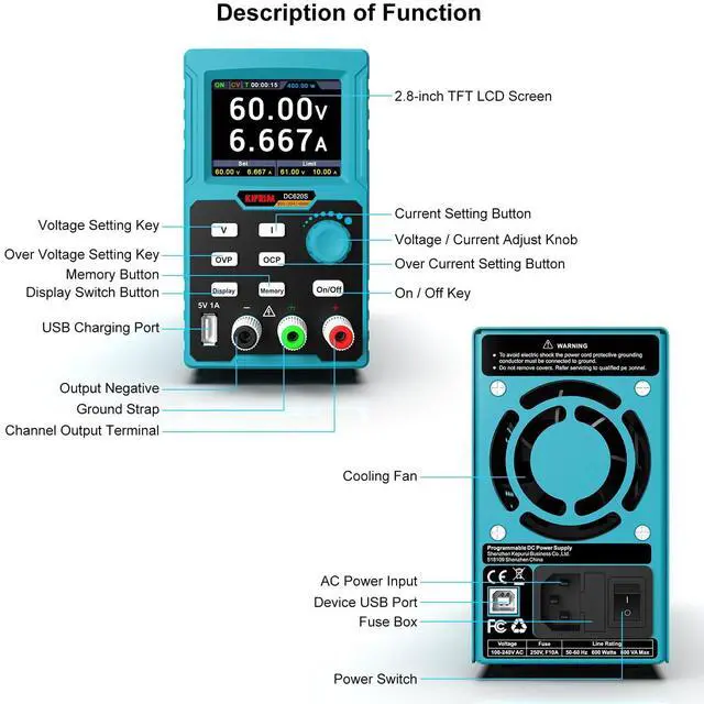 Alt view image 2 of 5 - Programmable 400W DC Power Supply (0-60 V 0-20 A) 110V Input High Precision 4-Digit Multiple Protection with PC Software and USB Charging