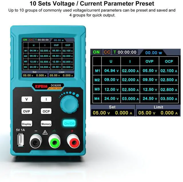 Alt view image 4 of 5 - Programmable 400W DC Power Supply (0-60 V 0-20 A) 110V Input High Precision 4-Digit Multiple Protection with PC Software and USB Charging