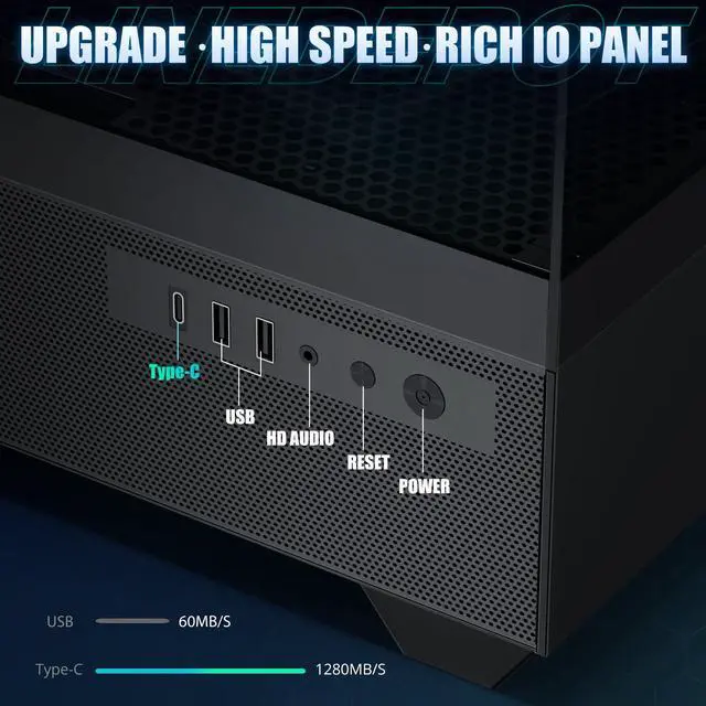 Alt view image 5 of 5 - Gaming PC Case, Type-C ATX Computer Case with 6 PWM ARGB Fans Pre-Installed, Full Tower PC Case Full-View Dual Tempered Glass, Black(H2)