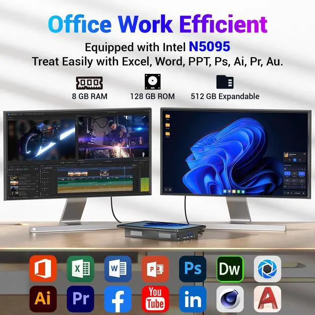 Alt view image 4 of 5 - 10.1 inch Industrial Embedded Panel PC, Win 11 Computer with 10 Points Touchscreen, Celeron N5095 8GB RAM/128GB ROM, Dual HDMI 2.0 WiFi 5 Bluetooth 5.0 for Office/Automation/Kiosk/Bar/Warehouse