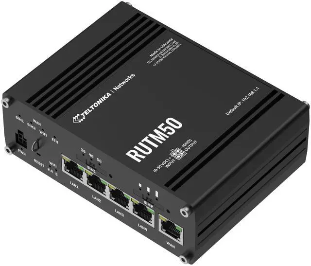 Main image of Teltonika RUTM50 5G Industrial Router  Dual SIM Failover, WiFi 5, Gigabit Ethernet, VPN & RMS Support (RUTM50000000)