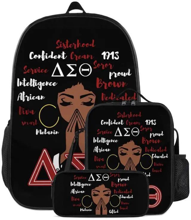 Main image of Sorority Paraphernalia Backpack Set with Insulated Lunch Box & Pencil Case - 17" Durable Laptop Backpack Sorority Gifts Bags (Black, One Size)