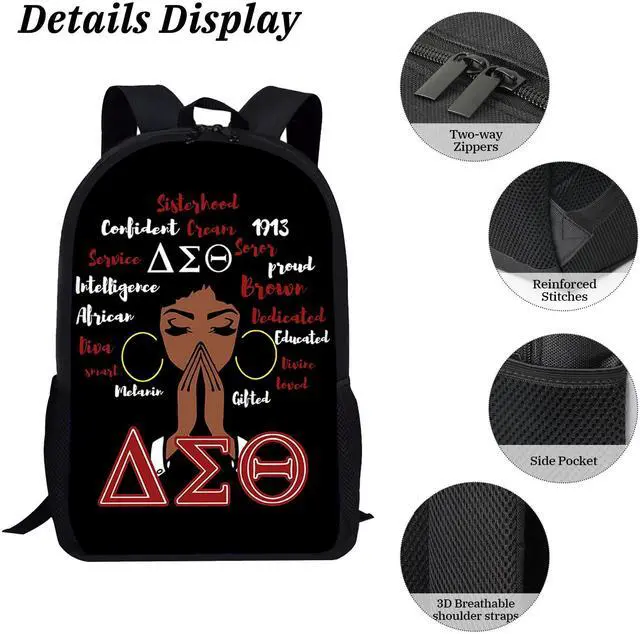 Alt view image 3 of 5 - Sorority Paraphernalia Backpack Set with Insulated Lunch Box & Pencil Case - 17" Durable Laptop Backpack Sorority Gifts Bags (Black, One Size)
