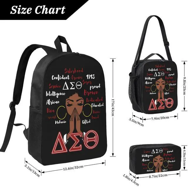 Alt view image 5 of 5 - Sorority Paraphernalia Backpack Set with Insulated Lunch Box & Pencil Case - 17" Durable Laptop Backpack Sorority Gifts Bags (Black, One Size)
