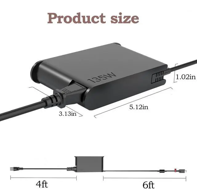 Alt view image 4 of 5 - 135W USB C Charger for Lenovo ThinkPad P16s P14s T16 Z16 L15 L15 Gen 1 2 3 4 5 Compatible with Yoga/Slim Pro 9 7 6 7i 9i Book 9 ADL135YSDC3A ACH IAP ARA ARH ABP AC Adapter Power Supply