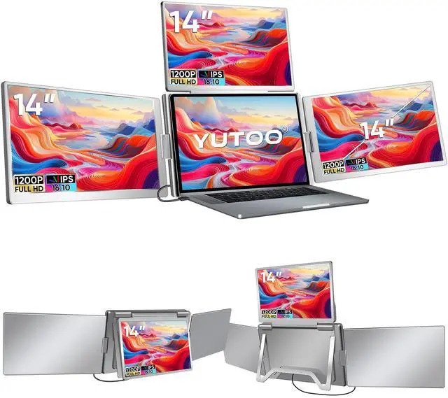 Main image of YUTOO 4 Screen Laptop Monitor Extender | for M1 M2 M3 | 1200P FHD IPS 4 Screen Monitor for Laptops 12~18 inch | Quad Screen Extender Display for MacBook/Windows/Switch/PS5 | One Cable | Driver Need