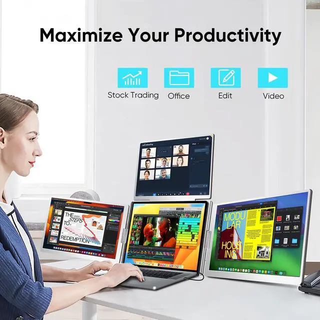 Alt view image 3 of 5 - YUTOO 4 Screen Laptop Monitor Extender | for M1 M2 M3 | 1200P FHD IPS 4 Screen Monitor for Laptops 12~18 inch | Quad Screen Extender Display for MacBook/Windows/Switch/PS5 | One Cable | Driver Need