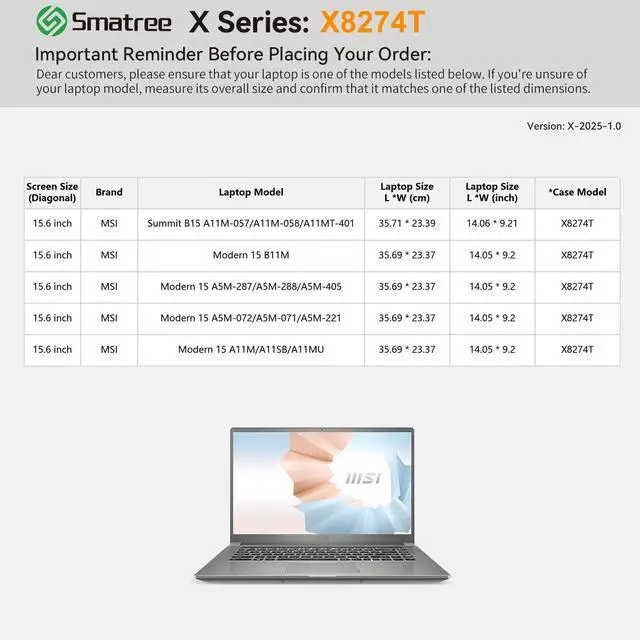 Alt view image 2 of 5 - Smatree Hard EVA Protective Sleeve Compatible for 15.6 inch MSI Modern 15 A10M/A10R/A5M/A11M/A11MU/B11M, for MSI Summit B15 A11M Laptop, Waterproof and Anti-Shock Laptop Case (X8274T)