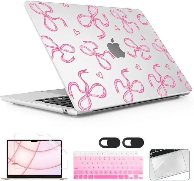 Alt view image 2 of 5 - Lepeoac for MacBook Air 15 inch Case 2023 2024 2025 Release A3241 M4 A3114 M3 A2941 M2 with Liquid Retina Display & Touch ID, Hard Shell with Screen Protector & Webcam Cover, Pink Bows Heart
