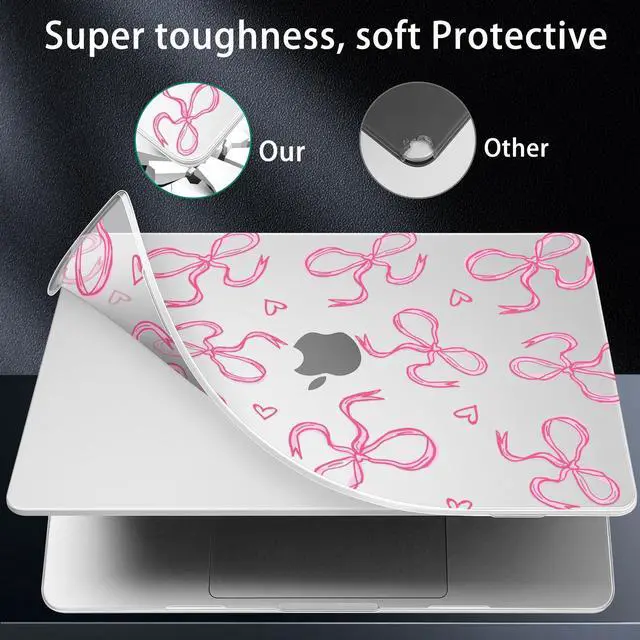 Alt view image 5 of 5 - Lepeoac for MacBook Air 15 inch Case 2023 2024 2025 Release A3241 M4 A3114 M3 A2941 M2 with Liquid Retina Display & Touch ID, Hard Shell with Screen Protector & Webcam Cover, Pink Bows Heart