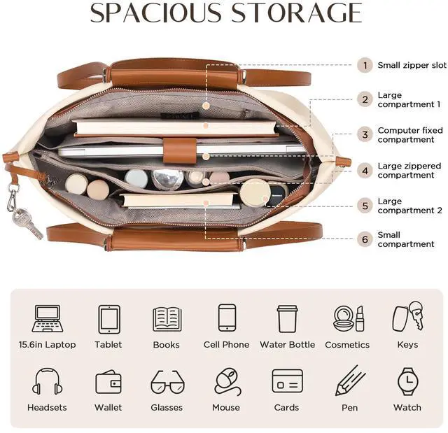 Alt view image 3 of 5 - CHUNLI Laptop Tote Bag for Women,15.6 Inch Waterproof Scratch-Resistant Leather Work Computer Bag Business Office Briefcase