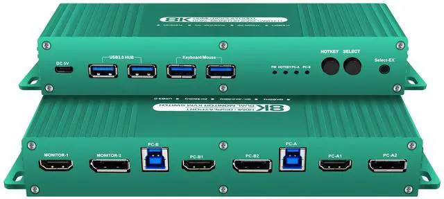 Main image of Kvm Switch displayport hdmi 5k 240hz Hotkey Switching PC Switch 2 Monitors 2 Computers displayport hdmi 1440P 120Hz 144hz 240hz Dual Monitor kvm Switches dp hdmi2.1 FreeSync G-SYNC