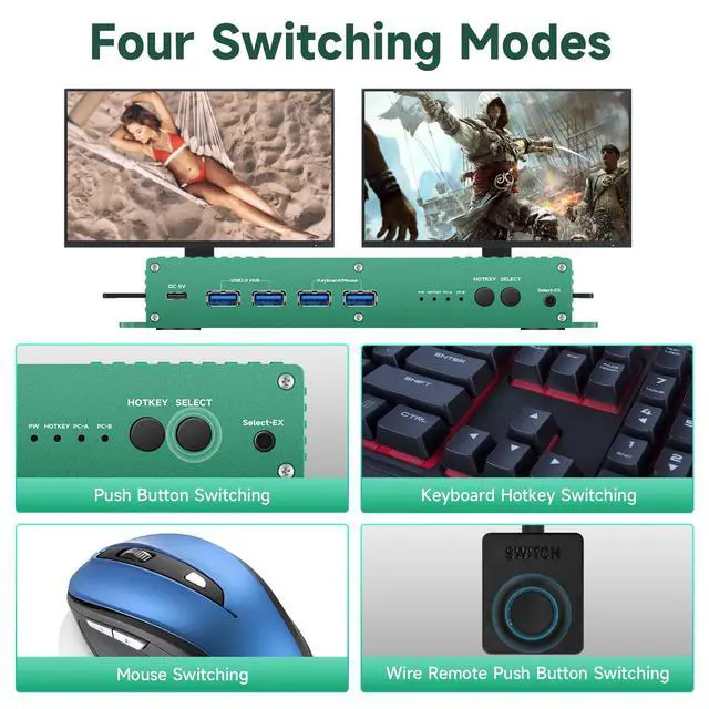 Alt view image 4 of 5 - Kvm Switch displayport hdmi 5k 240hz Hotkey Switching PC Switch 2 Monitors 2 Computers displayport hdmi 1440P 120Hz 144hz 240hz Dual Monitor kvm Switches dp hdmi2.1 FreeSync G-SYNC