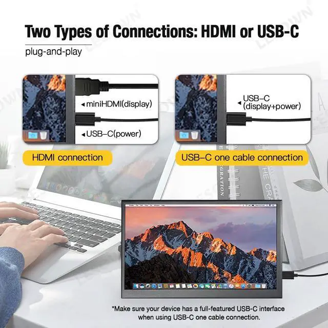 Alt view image 2 of 5 - LESOWN 7 Inch USB-C HDMI Portable Touch Monitor FHD 1024x600 IPS LCD Touchscreen Built in Speakers External Monitor for Laptop PC Phone Mac