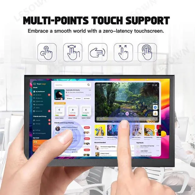 Alt view image 3 of 5 - LESOWN 7 Inch USB-C HDMI Portable Touch Monitor FHD 1024x600 IPS LCD Touchscreen Built in Speakers External Monitor for Laptop PC Phone Mac