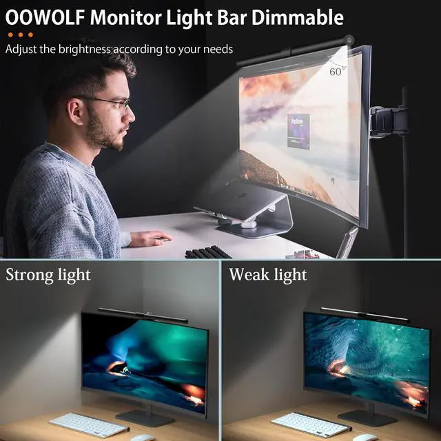 Alt view image 2 of 5 - OOWOLF Monitor Light Bar Pack of 2 Screen Lights Bar, High CRI Desk Lamp for Eye-Caring, No Glare,Dual Lights,Filter Blue-Light,3-Color Mode, Memory Dimming,e-Reading Task Lamps,Computer Lanp for Desk