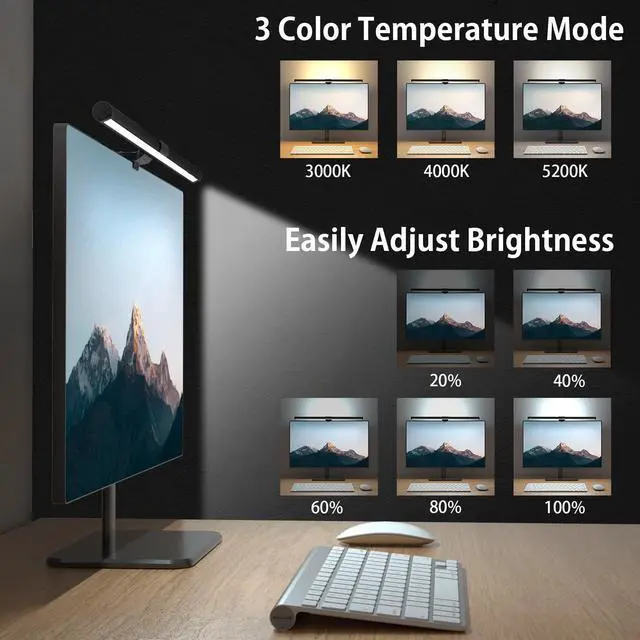 Alt view image 3 of 5 - OOWOLF Monitor Light Bar Pack of 2 Screen Lights Bar, High CRI Desk Lamp for Eye-Caring, No Glare,Dual Lights,Filter Blue-Light,3-Color Mode, Memory Dimming,e-Reading Task Lamps,Computer Lanp for Desk