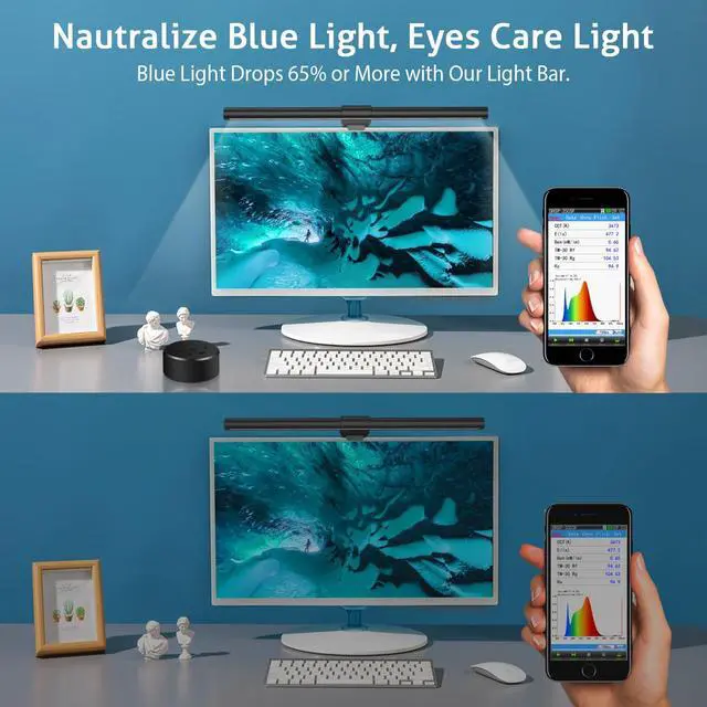 Alt view image 5 of 5 - OOWOLF Monitor Light Bar Pack of 2 Screen Lights Bar, High CRI Desk Lamp for Eye-Caring, No Glare,Dual Lights,Filter Blue-Light,3-Color Mode, Memory Dimming,e-Reading Task Lamps,Computer Lanp for Desk