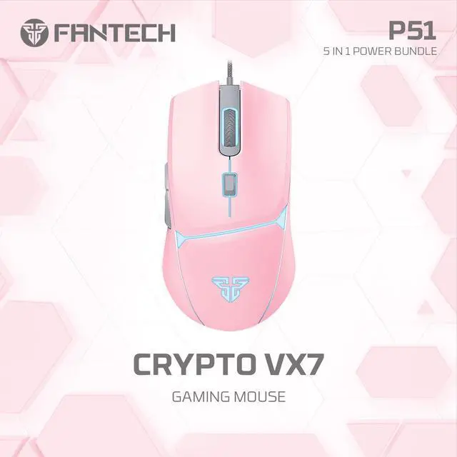 Alt view image 3 of 5 - FANTECH Wired Gaming Keyboard and Mouse Set, Over-Ear Headphone and Headset Stand, Gaming Mouse Pad Wired RGB Rainbow Mice, PC Beginner Gamer Basic 5 in-1 for,PC,Laptop,Xbox Pink