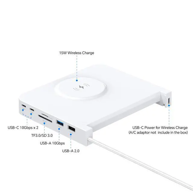 Alt view image 2 of 5 - Akkyajaure USB-C Hub for iMac, Docking Station with SD/TF 3.0, 2× USB-C 10Gbps, 1× USBA 10Gbps, 1×USB2.0, 15W Wireless Charging (External Power Required) | iMac Accessories