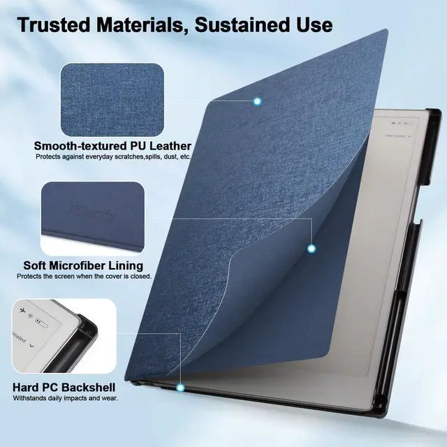 Alt view image 5 of 5 - JKhandy Case for Remarkable Paper Pro 11.8 Inch (2024 Released), Lightweight Hard Back Shell Protective Auto Sleep/Wake Book Folio Cover with Built-in Pen Holder, Navy Blue