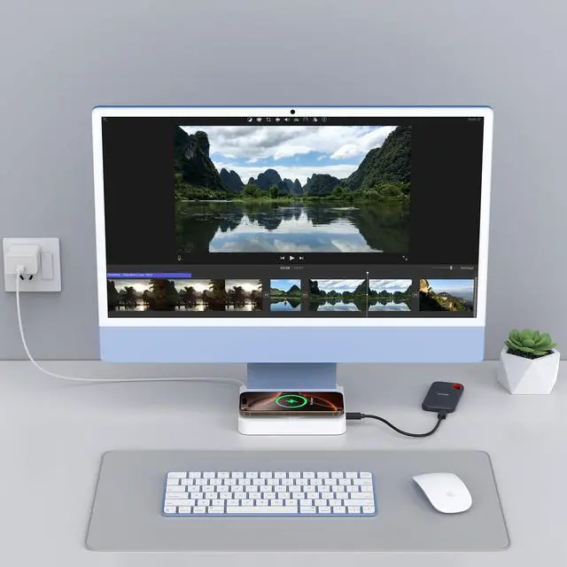 Alt view image 5 of 5 - Akkyajaure USB-C Hub for iMac, Docking Station with SD/TF 3.0, 2× USB-C 10Gbps, 1× USBA 10Gbps, 1×USB2.0, 15W Wireless Charging (External Power Required) | iMac Accessories