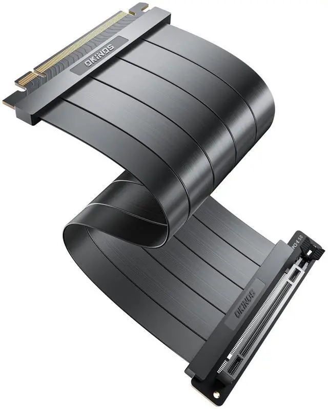 Main image of Okinos PCIE 5.0 Riser Cables, 64GB/s for RTX5090 RX9070 GPU, PCIe Extension Card, Backward Compatible with PCIe 4.0 & 3.0, 200mm Black