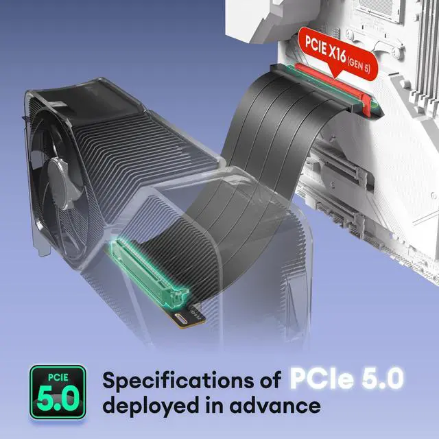 Alt view image 2 of 5 - Okinos PCIE 5.0 Riser Cables, 64GB/s for RTX5090 RX9070 GPU, PCIe Extension Card, Backward Compatible with PCIe 4.0 & 3.0, 200mm Black