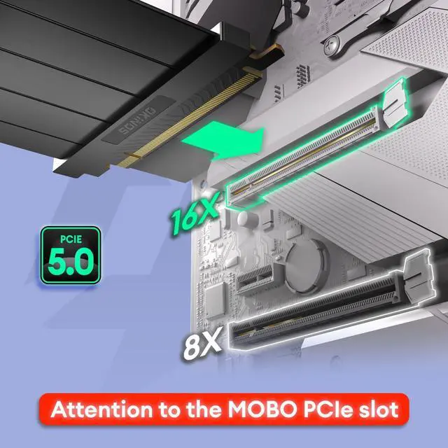 Alt view image 3 of 5 - Okinos PCIE 5.0 Riser Cables, 64GB/s for RTX5090 RX9070 GPU, PCIe Extension Card, Backward Compatible with PCIe 4.0 & 3.0, 200mm Black