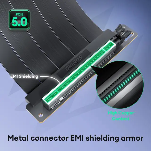 Alt view image 5 of 5 - Okinos PCIE 5.0 Riser Cables, 64GB/s for RTX5090 RX9070 GPU, PCIe Extension Card, Backward Compatible with PCIe 4.0 & 3.0, 200mm Black