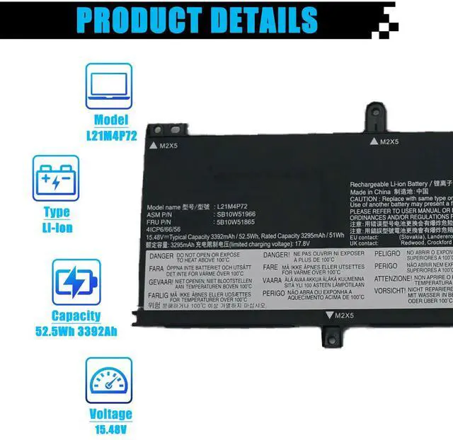 Alt view image 2 of 5 - AOMKA L21M4P72 SB10W51966 Laptop Battery Replacement for Lenovo ThinkPad T14 Gen 3 Gen 4 P14s Gen 3 Gen 4 Series L21D4P71 SB10W51968 L21C4P71 SB10W51967 L21M4P71 SB10W51965 L21L4P71 SB10W51964 52.5Wh