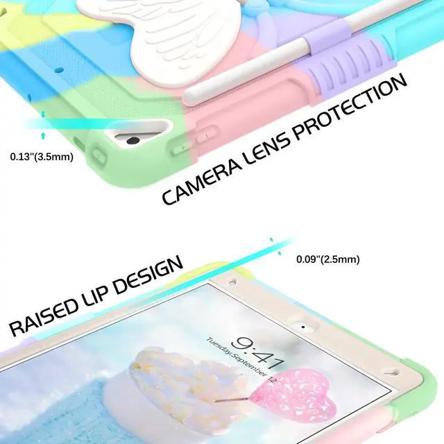 Alt view image 4 of 5 - YINLAI for iPad 10.2 Inch Case,iPad 9th 8th 7th Generation Case,iPad air 3 Case,iPad Air 3rd Gen Kids Girls Butterfly Kickstand Shockproof Protective Cover with Pencil Holder, Colorful Green