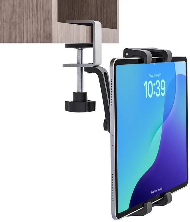 Main image of CANHET Under Cabinet Tablet Holder, Kitchen Tablet Mount with Sdurdy Metal Clamp Base, Desk Tablet Holder for 5.5-13" iPad Pro Air Mini, Galaxy Z Fold, Fire HD, Surface Pro etc