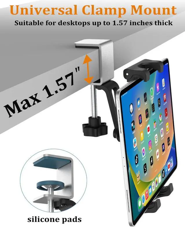 Alt view image 3 of 5 - CANHET Under Cabinet Tablet Holder, Kitchen Tablet Mount with Sdurdy Metal Clamp Base, Desk Tablet Holder for 5.5-13" iPad Pro Air Mini, Galaxy Z Fold, Fire HD, Surface Pro etc
