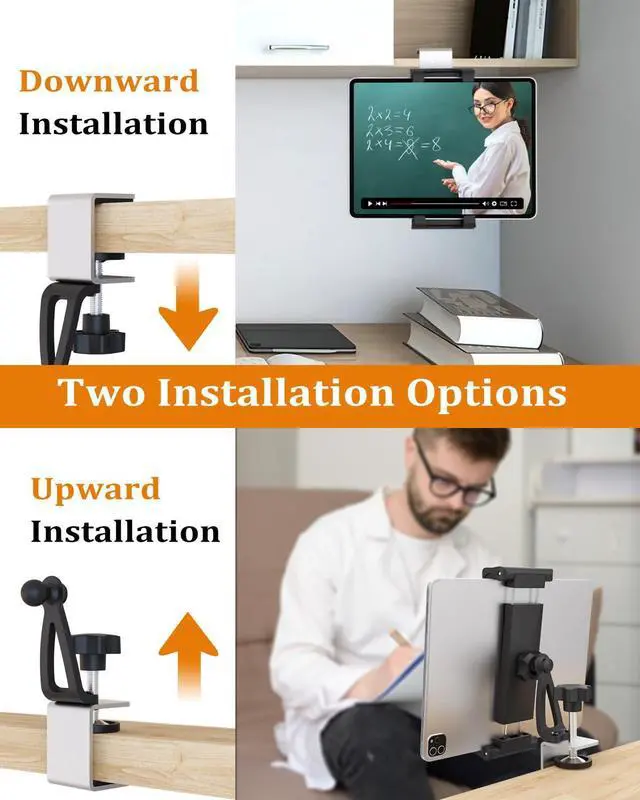Alt view image 4 of 5 - CANHET Under Cabinet Tablet Holder, Kitchen Tablet Mount with Sdurdy Metal Clamp Base, Desk Tablet Holder for 5.5-13" iPad Pro Air Mini, Galaxy Z Fold, Fire HD, Surface Pro etc