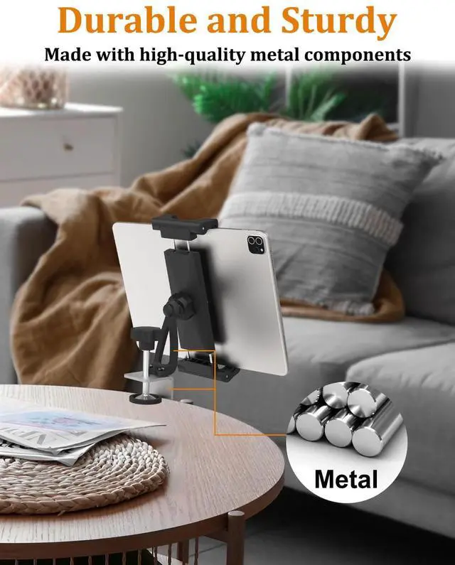 Alt view image 5 of 5 - CANHET Under Cabinet Tablet Holder, Kitchen Tablet Mount with Sdurdy Metal Clamp Base, Desk Tablet Holder for 5.5-13" iPad Pro Air Mini, Galaxy Z Fold, Fire HD, Surface Pro etc