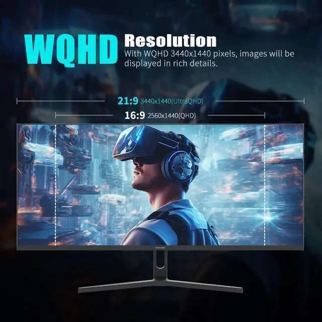 Alt view image 3 of 5 - Viewedge Gaming Monitor 34 inch WQHD (3440x1440p) 165Hz Computer Monitor, 1ms 120% sRGB HDR10 VA DisplayPort HDMI Monitor, Wall Mountable Built-in Speakers