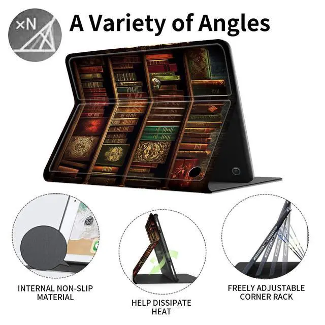 Alt view image 3 of 5 - Case for All-New Amazon Fire HD 10 Tablet (13th Generation, 2023 Release),Slim PU Leather Smart Cases Covers with Auto Wake/Sleep for Amazon Kindle Fire 10.1 inch TabletVintage Bookshelf