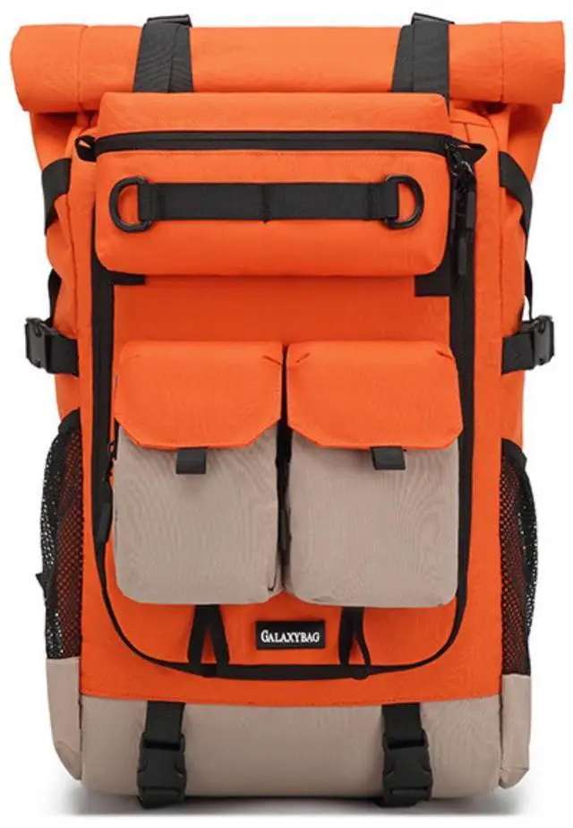 Main image of Rolltop Backpack 30L, Lightweight Travel Backpack for Men & Women, Water-Resistant Hiking Backpack with 15 Inch Laptop Compartment, Small Outdoor Daypack Backpack with Detachable Shoulder Bag Orange