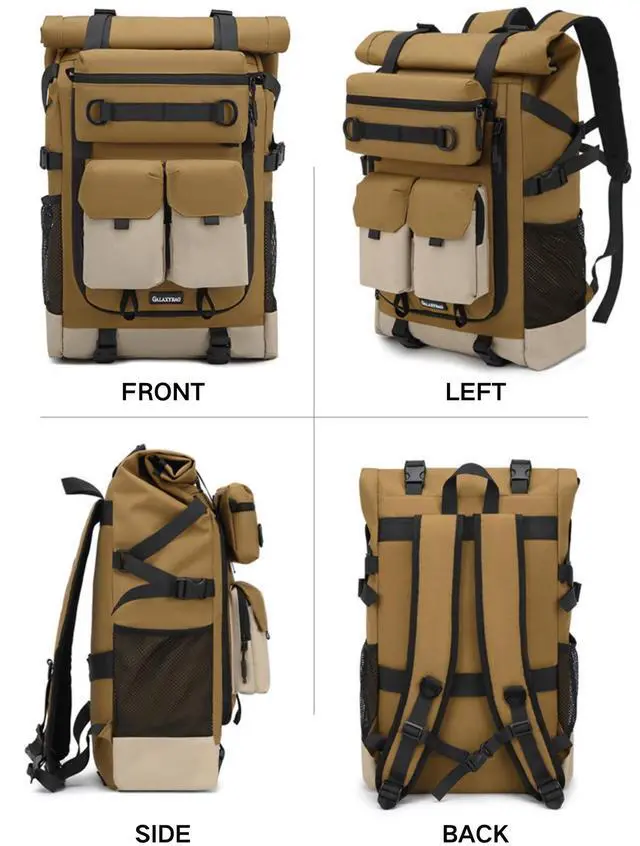 Alt view image 5 of 5 - Rolltop Backpack 30L, Lightweight Travel Backpack for Men & Women, Water-Resistant Hiking Backpack with 15 Inch Laptop Compartment, Small Outdoor Daypack Backpack with Detachable Shoulder Bag Orange