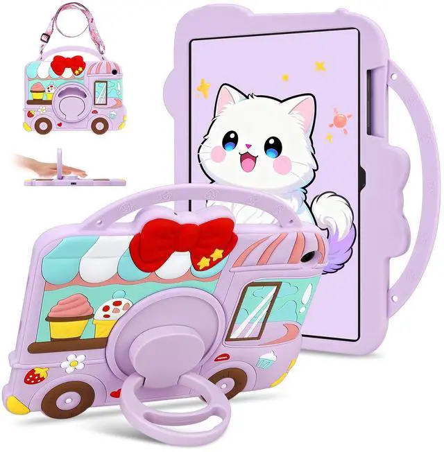 Main image of for Samsung Galaxy Tab A9 Plus Case Kids Girls Galaxy Tab Purple Case with 360 Degree Stand Shoulder Strap Dessert Ice-cream Cart Pattern Shockproof Cover for Samsung A9 Plus Tablet Cover 11 inch 2023
